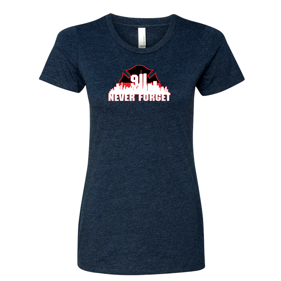 Navy Thin Red Line 9/11 Skyline Women's Crew Neck Shirt