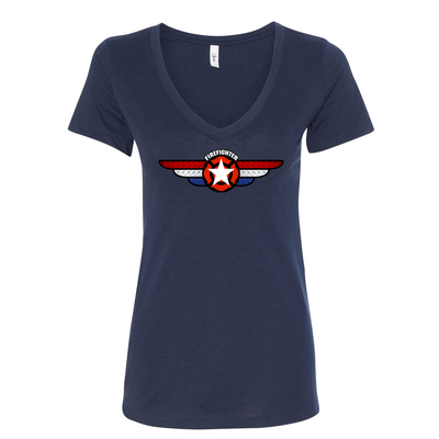 On the Wings Maltese Women's V-Neck Shirt in navy