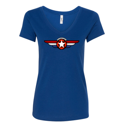 On the Wings Maltese Women's V-Neck Shirt in royal blue