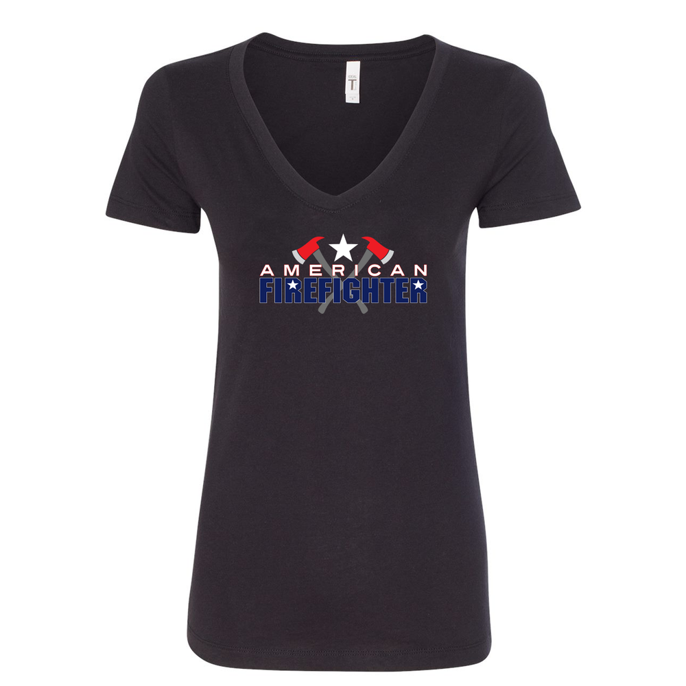 True American Firefighter Women's V-Neck Shirt in black