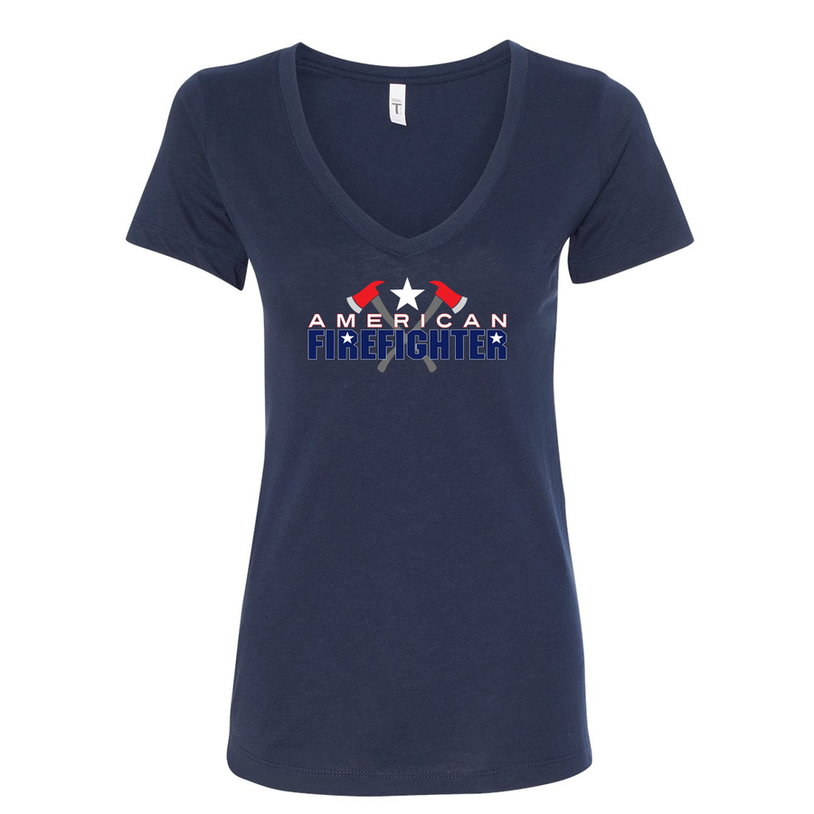 True American Firefighter Women's V-Neck Shirt in navy
