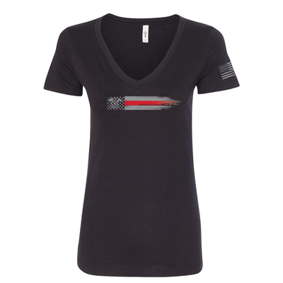 FFC 343 Thin Red Line Stars & Stripes Women's V-Neck Shirt in black