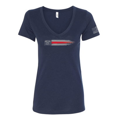 FFC 343 Thin Red Line Stars & Stripes Women's V-Neck Shirt in navy