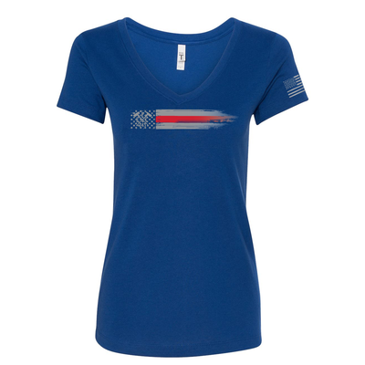 FFC 343 Thin Red Line Stars & Stripes Women's V-Neck Shirt in royal blue