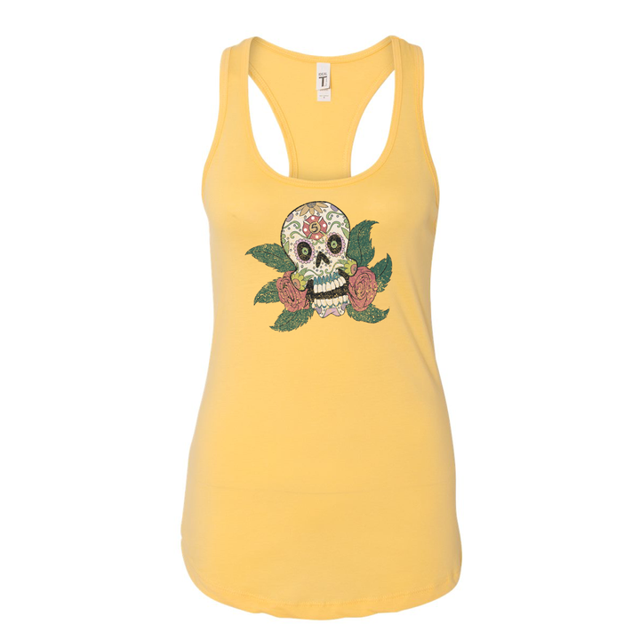 FFC 343 Maltese Sugar Skull Women's Racerback Tank in Light Yellow