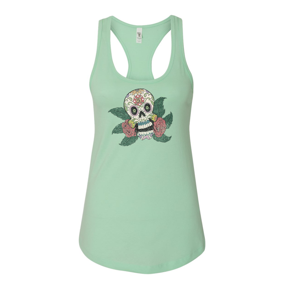 FFC 343 Maltese Sugar Skull Women's Racerback Tank in Mint Green