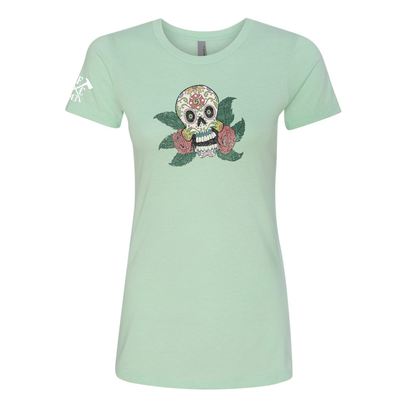 FFC 343 Maltese Sugar Skull Women's Crew Neck Shirt in mint green