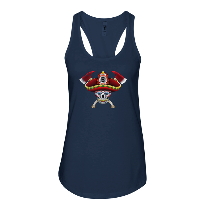 Navy FFC 343 Firefighter Sombrero Sugar Skull Women's Racerback Tank