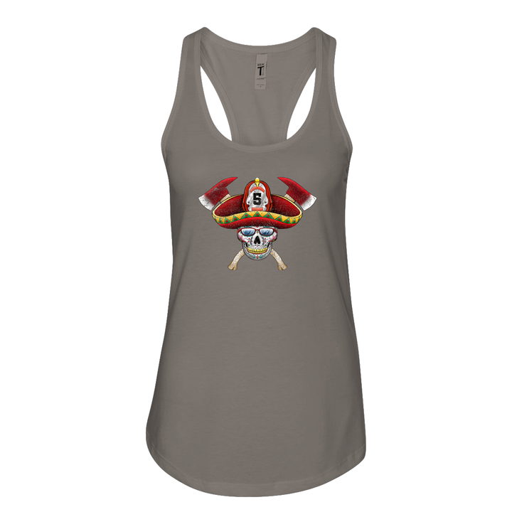 Grey FFC 343 Firefighter Sombrero Sugar Skull Women's Racerback Tank
