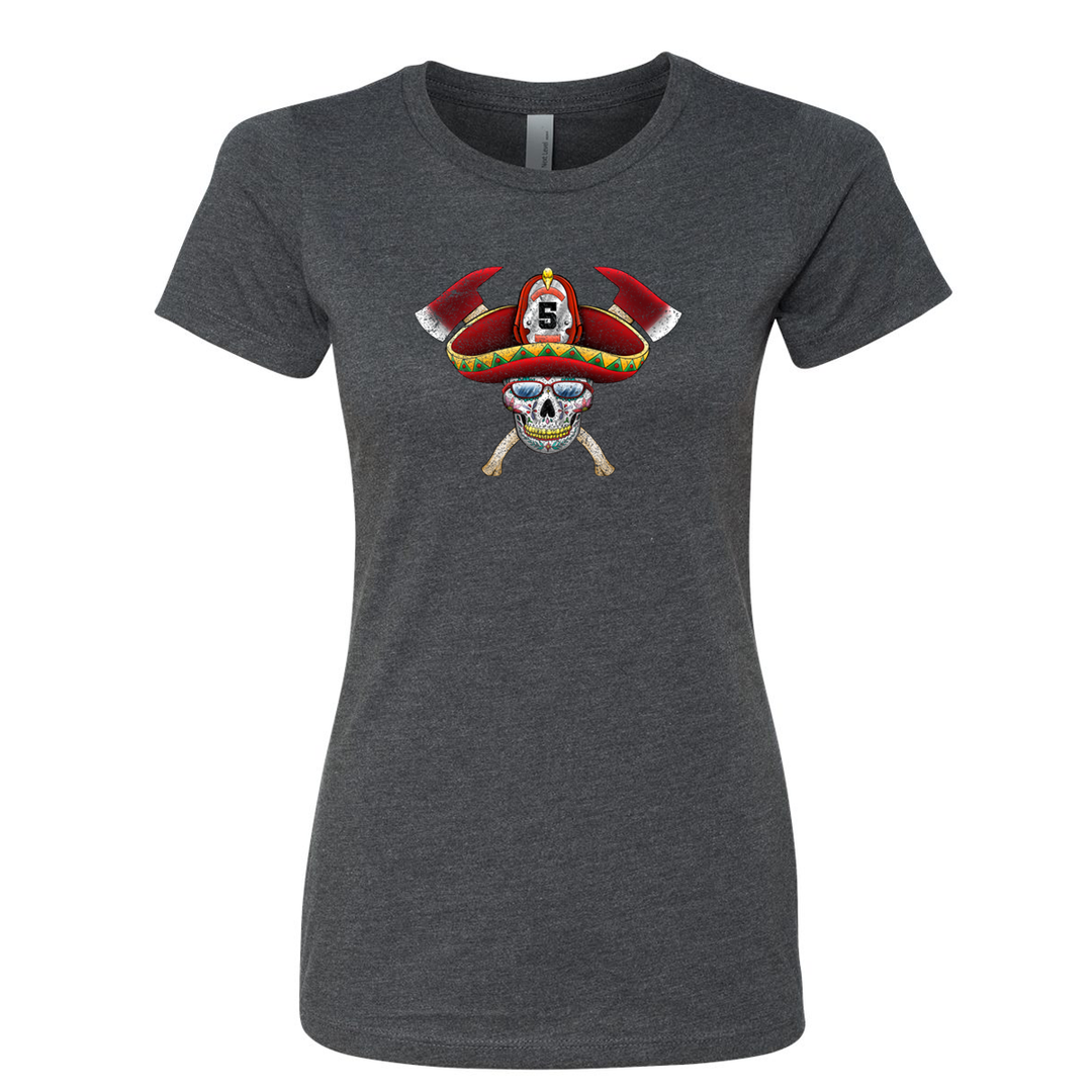 FFC 343 Firefighter Sombrero Sugar Skull Women's Crew Neck Shirt in Grey