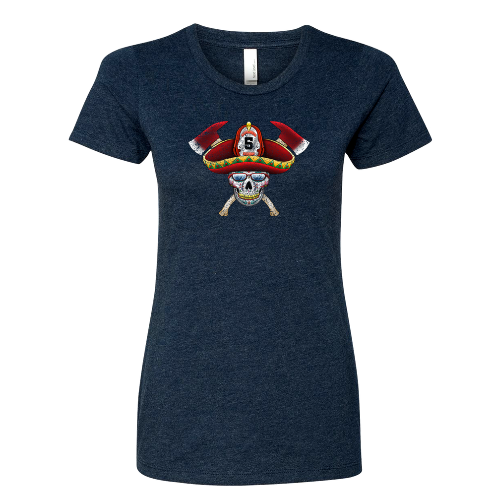 Navy FFC 343 Firefighter Sombrero Sugar Skull Women's Crew Neck Shirt