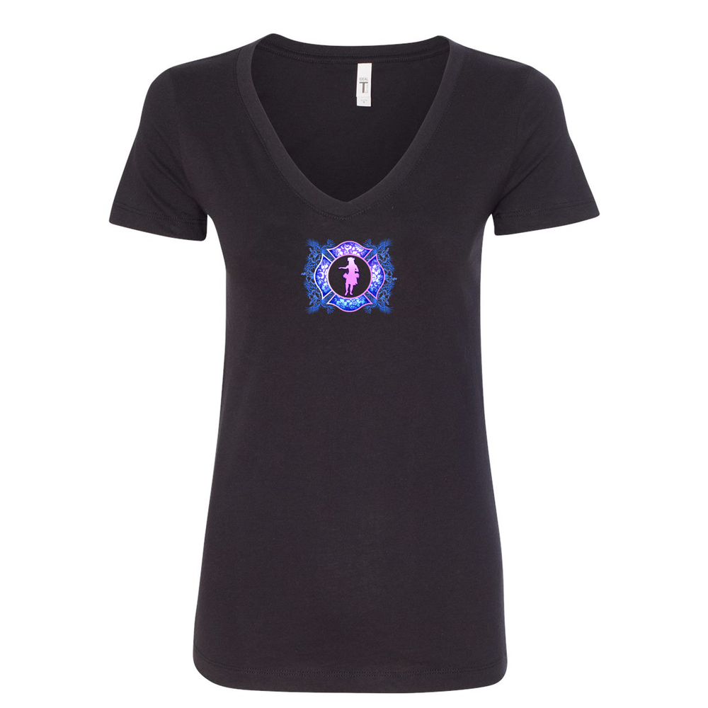 Black FFC 343 Hawaiian Firefighter Women's V-Neck Shirt