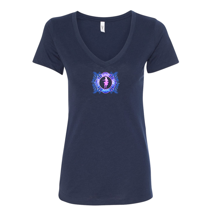 Navy FFC 343 Hawaiian Firefighter Women's V-Neck Shirt