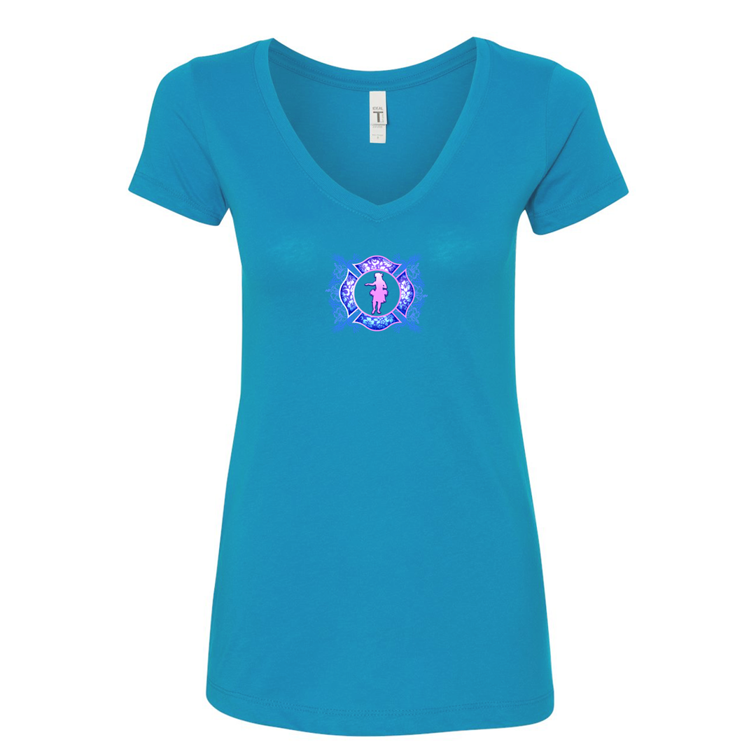 FFC 343 Hawaiian Firefighter Women's V-Neck Shirt in Turquoise