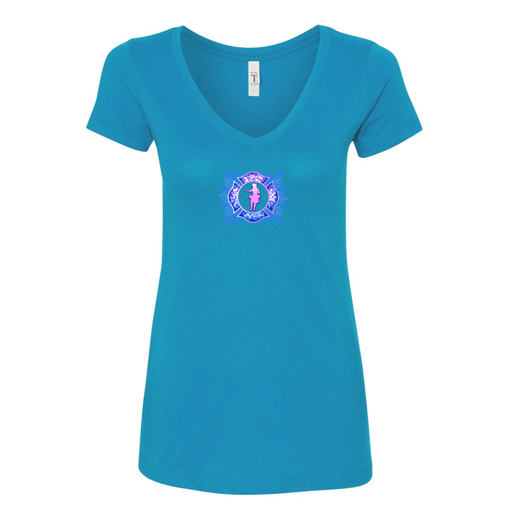 FFC 343 Hawaiian Firefighter Women's V-Neck Shirt in Turquoise