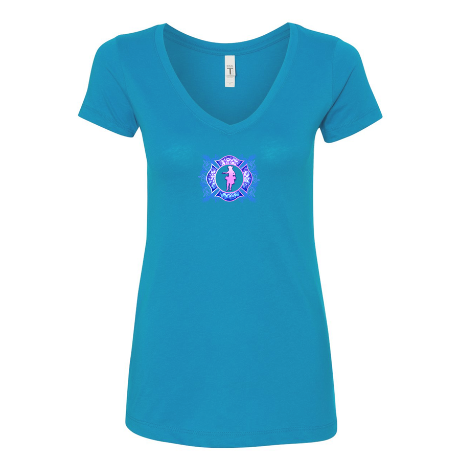 FFC 343 Hawaiian Firefighter Women's V-Neck Shirt in Turquoise