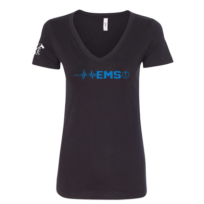 FFC 343 EMS Heartbeat Women's V-Neck Shirt in Black