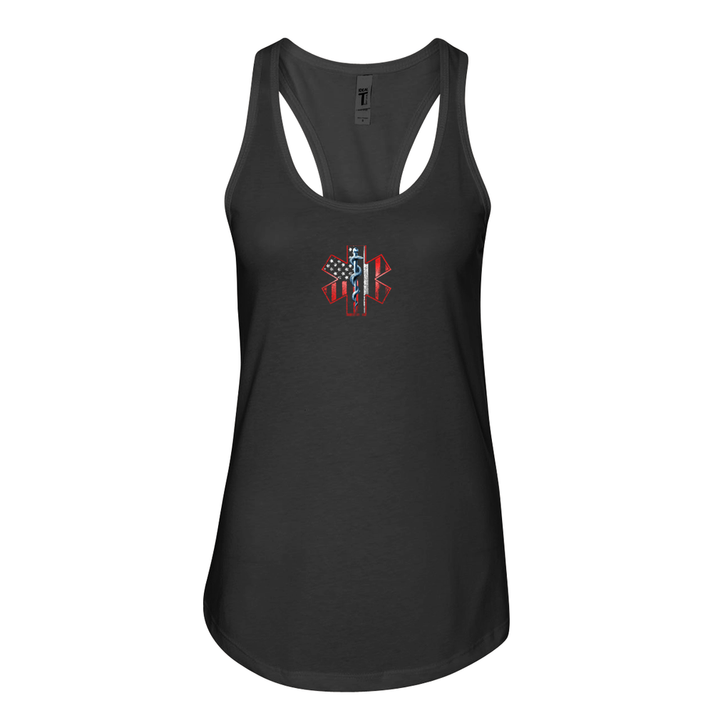 Thin White Line American Flag Women's Racerback Tank in black