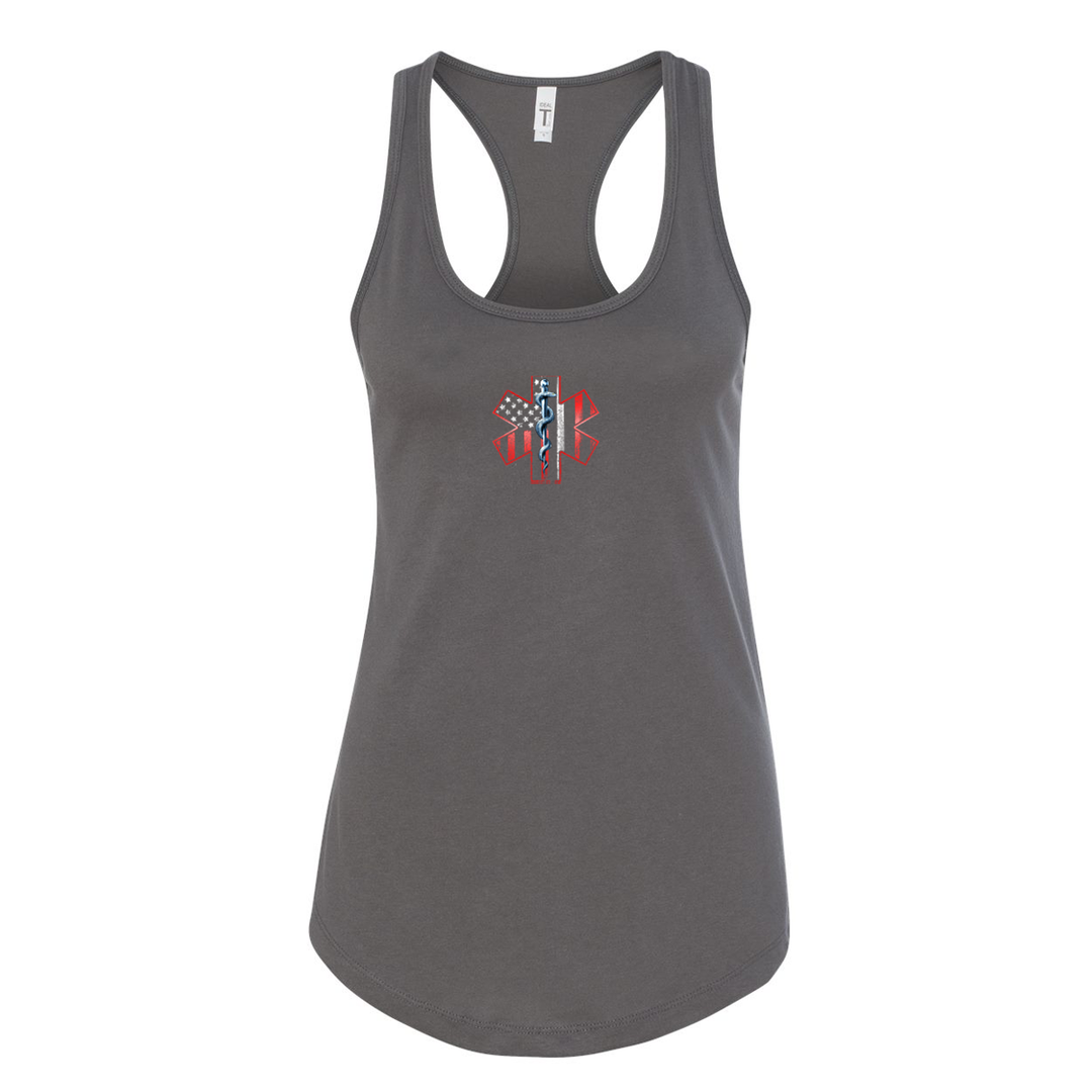 Thin White Line American Flag Women's Racerback Tank in grey