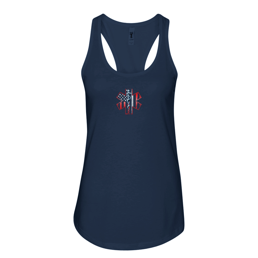 Thin White Line American Flag Women's Racerback Tank in navy