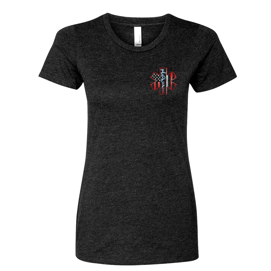 Thin White Line American Flag Women's Crew Neck Shirt in black