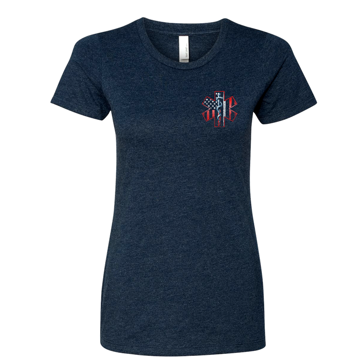 Thin White Line American Flag Women's Crew Neck Shirt in navy
