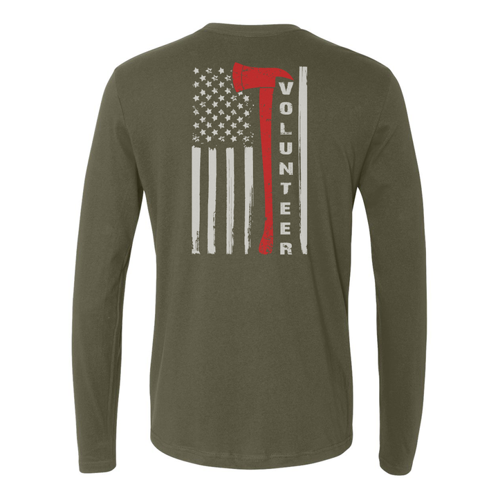 FFC 343 Flag Axe Volunteer Firefighter Long Sleeve Shirt