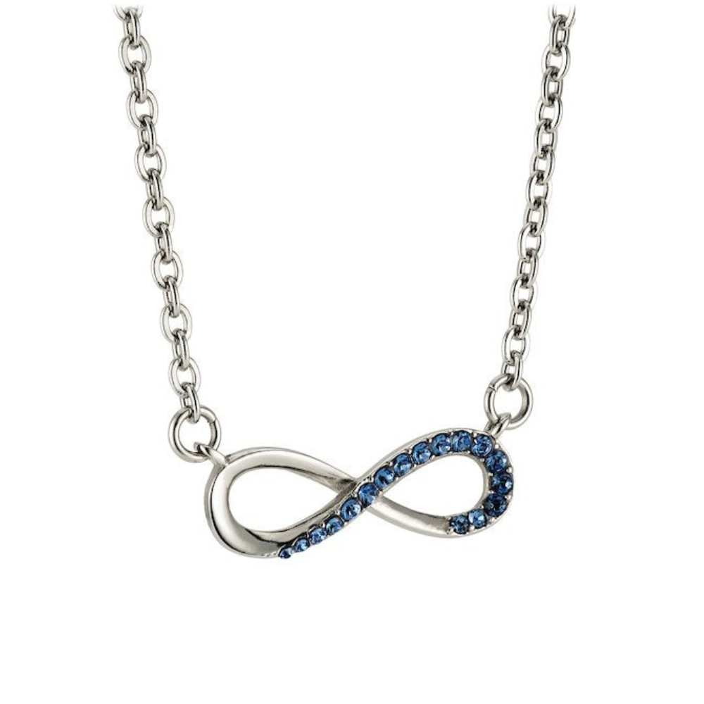 Stainless Infinity with Thin Blue Line Swarovski Pendant - 1 Corinthians 13:8