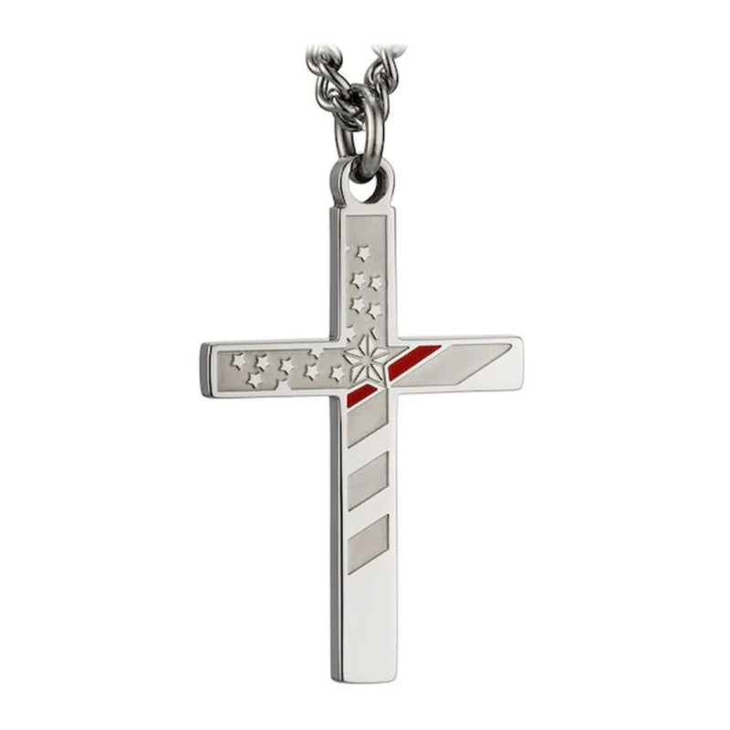 Stainless Steel Thin Red Line Flag Cross - Isaiah 6:8