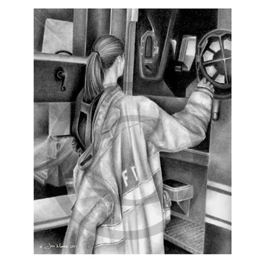 Limited Edition 16x20 inch Print 'When The Tones Drop' Female Firefighter