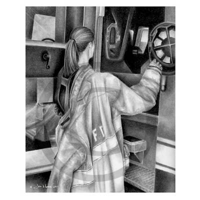 Limited Edition 16x20 inch Print 'When The Tones Drop' Female Firefighter