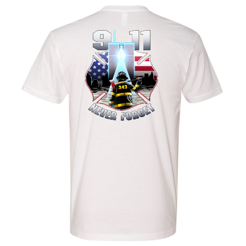 Memorial T-Shirt featuring Stairway to Heaven firefighter design for 9/11