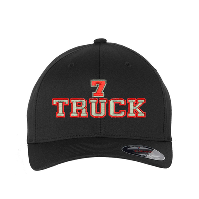 Richardson Structured six panel Trucker Cap customized with your truck number and the word Truck. Hat color black/black..