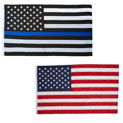 Thin Blue Line and Classic USA American Flags Combo Pack