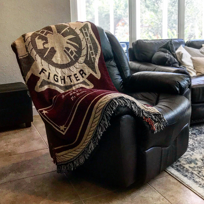 Customized Fire Dept Throw Blanket in Memory on Chair