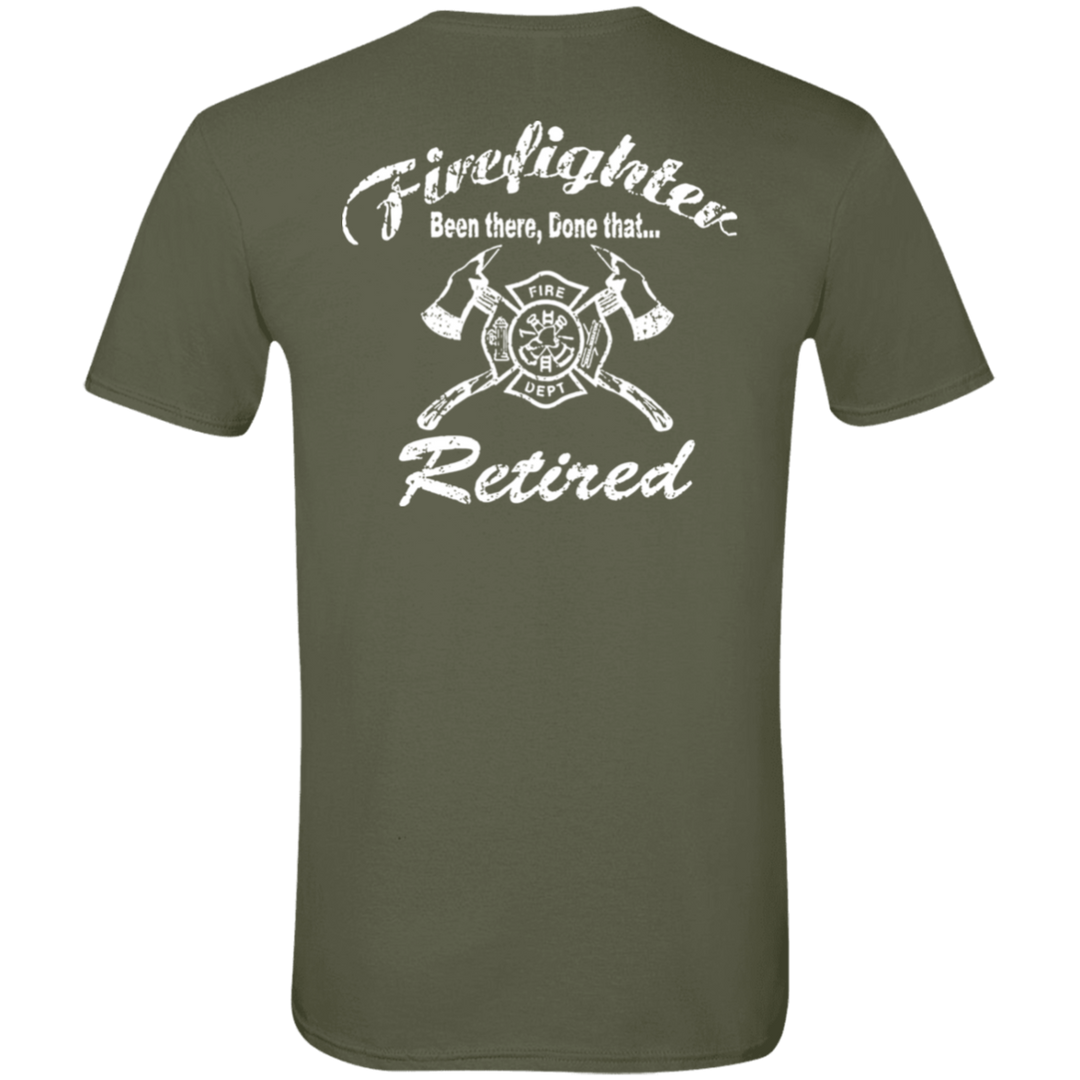 Comfortable premium t-shirt for retired firefighters, featuring the 'Been There Done That' print, made of 100% combed ringspun cotton with a tear-away label.