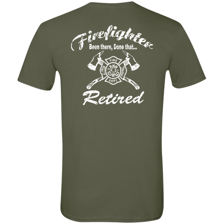 Comfortable premium t-shirt for retired firefighters, featuring the 'Been There Done That' print, made of 100% combed ringspun cotton with a tear-away label.