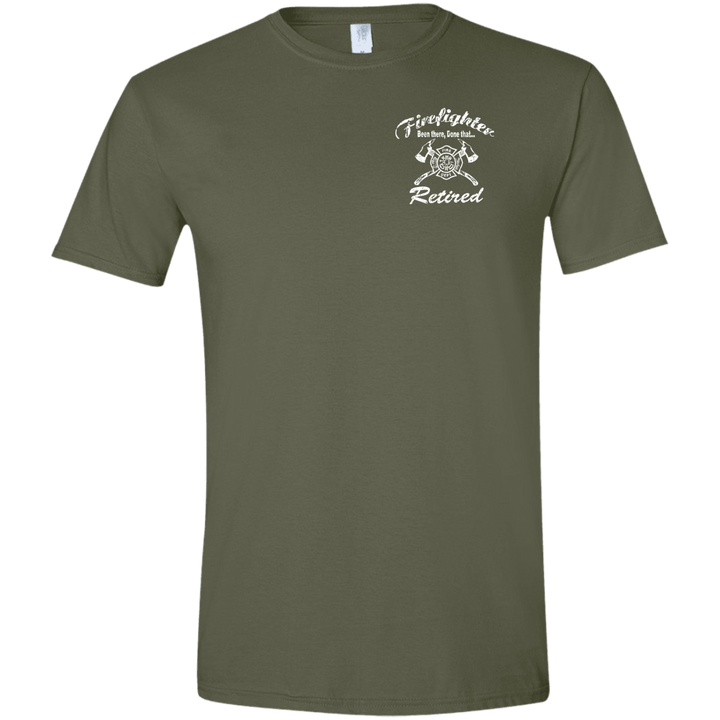 "Retired firefighter apparel: soft, 100% combed ringspun cotton t-shirt with 'Been There Done That' design, ideal for comfort and durability.