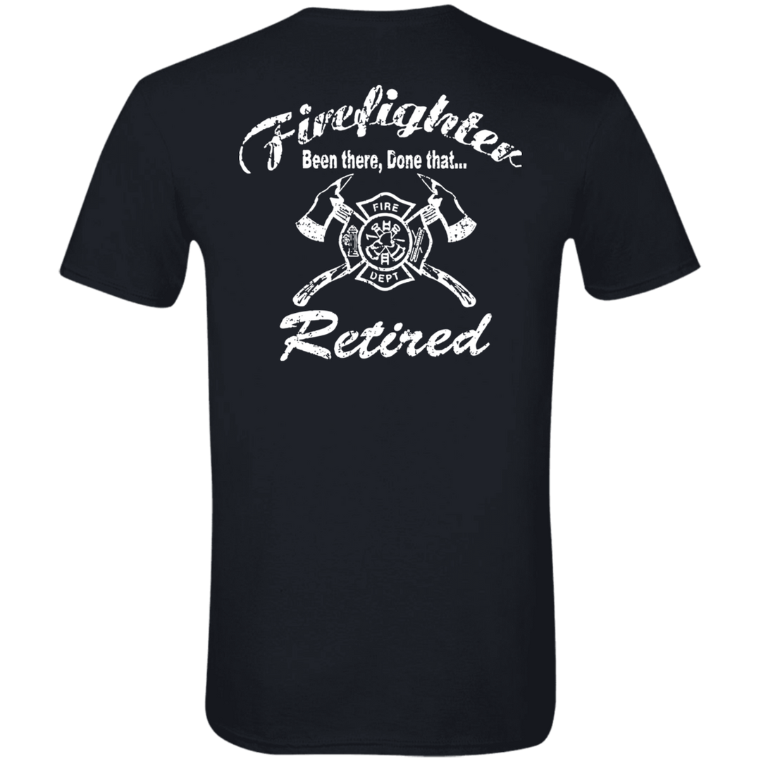 Premium t-shirt for retired firefighters with 'Been There Done That' graphic, made from 100% combed ringspun cotton for ultimate comfort.