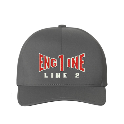 Engine company personalized Delta Flexfit hat . Add your truck number to the cap.  Embroidered text, Engine, and the option of a second line below the main text.   Hat color grey.