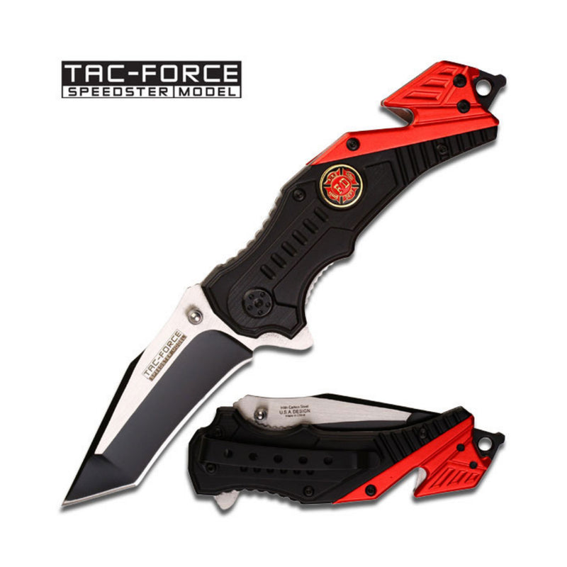 Red and Black Folding Knife Firefighter Gifts
