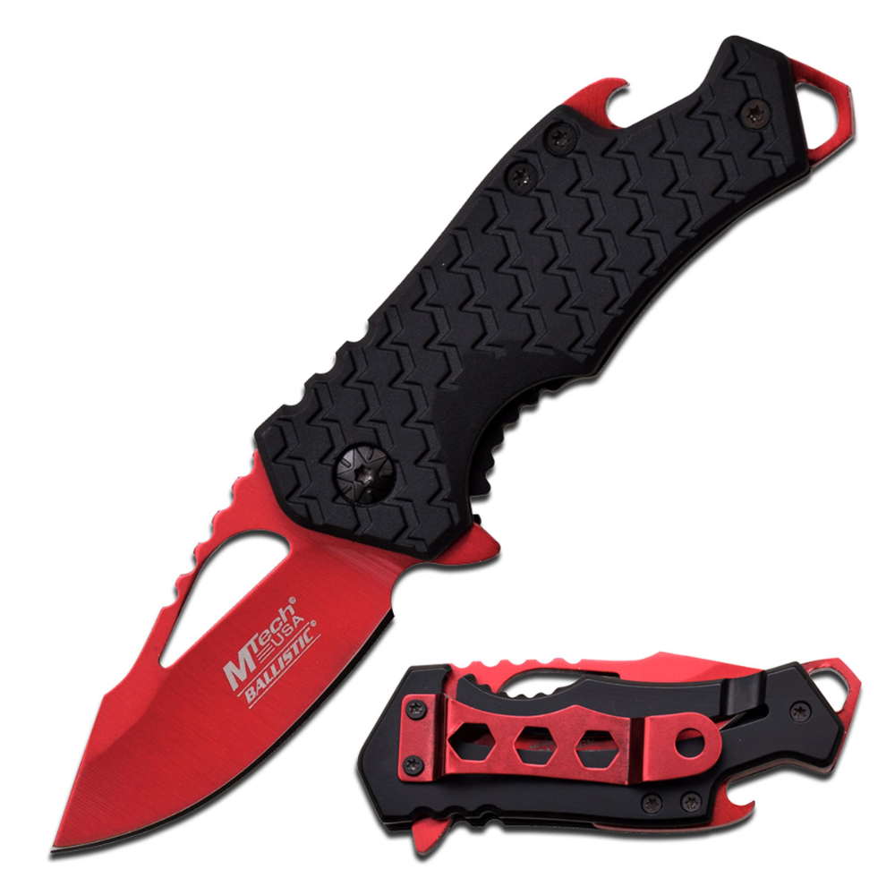 Compact Everyday Carry Red and Black Spring Assist Knife