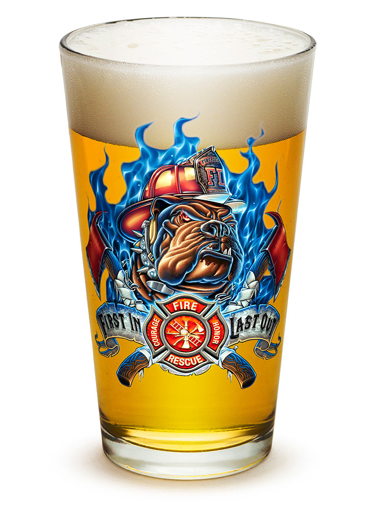First In Last Out Firefighter Pint Glass