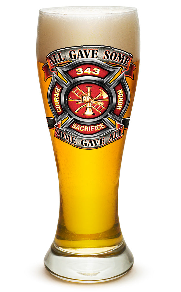 Fire Honor Courage sacrifice 343 badge Pilsner Glass