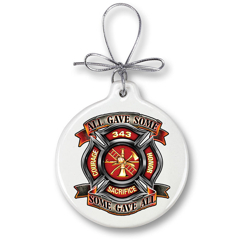 Fire Honor Courage sacrifice 343 Badge Ornament