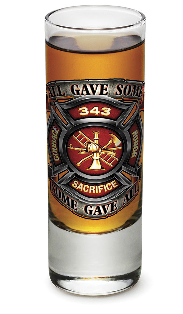 Fire Honor Courage sacrifice 343 badge Shooter Shot Glass