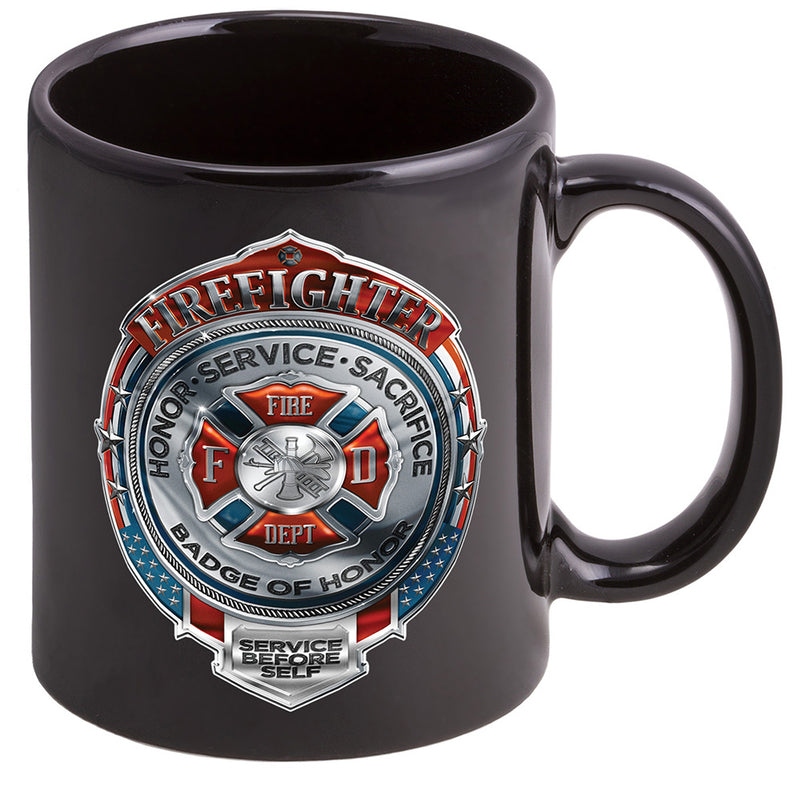 Fire Honor Service Sacrifice Chrome Badge Coffee Mugs