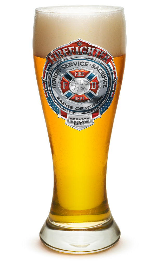 Fire Honor Service Sacrifice Chrome Badge Pilsner Glass