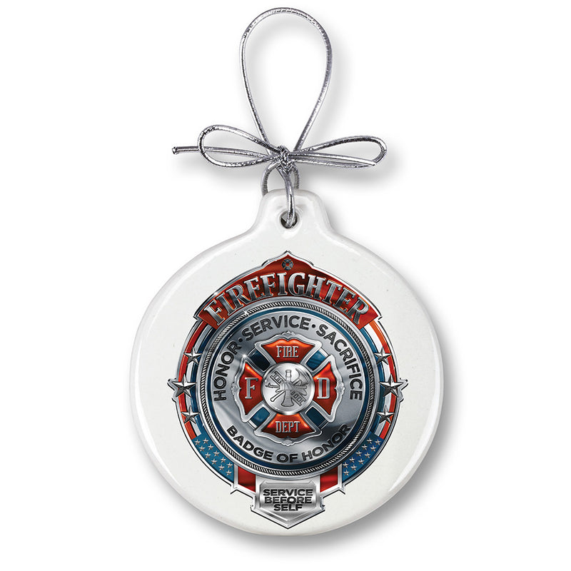 Fire Honor service Sacrifice Chrome Badge Ornament