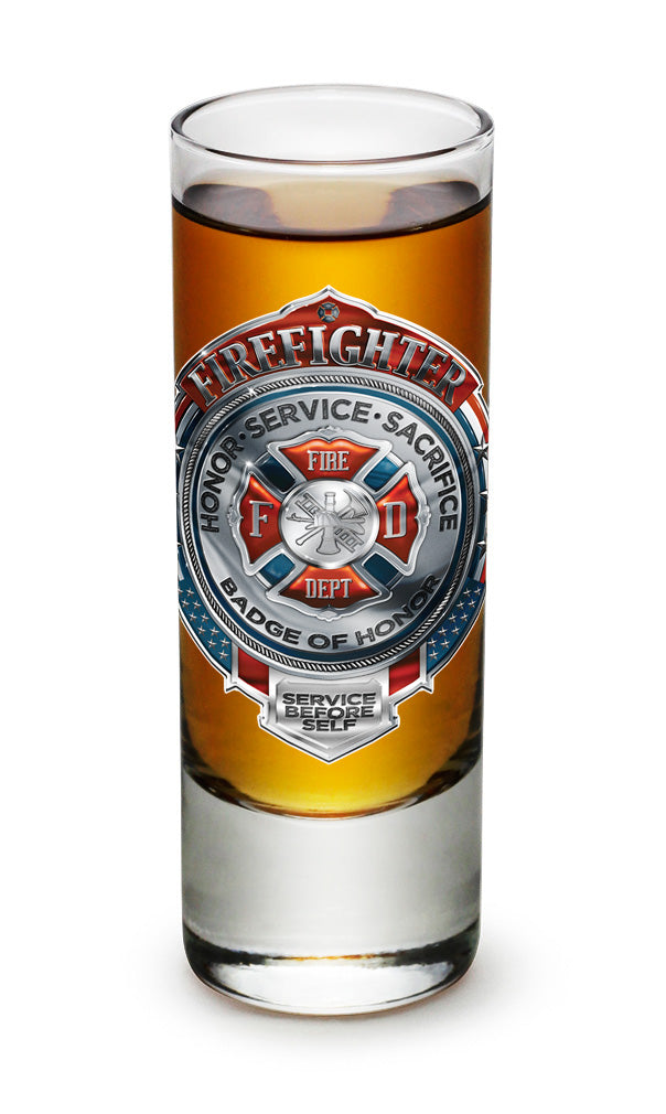 Fire Honor Service Sacrifice Chrome Badge Shooter Shot Glass